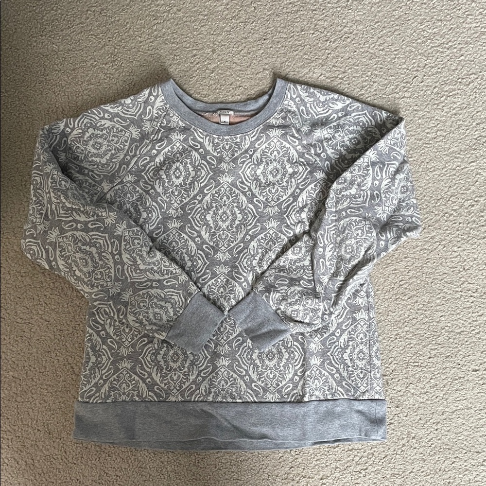 J. Crew Gray and White Patterned Crewneck Sweatshirt